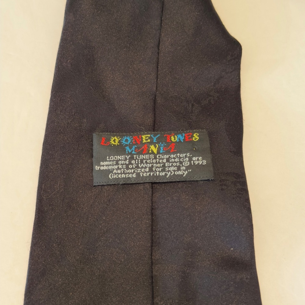 Vintage‎ 1993 Looney Tunes Mania Character Print Black Polyester Necktie 90s WB - Picture 4 of 8